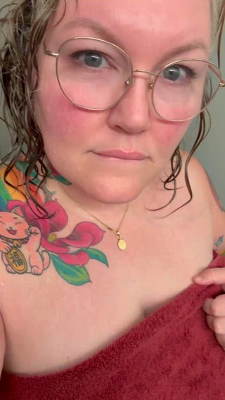 Fresh out of the shower, and heading to bed…