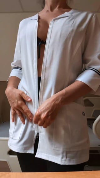 Showing boobies at work