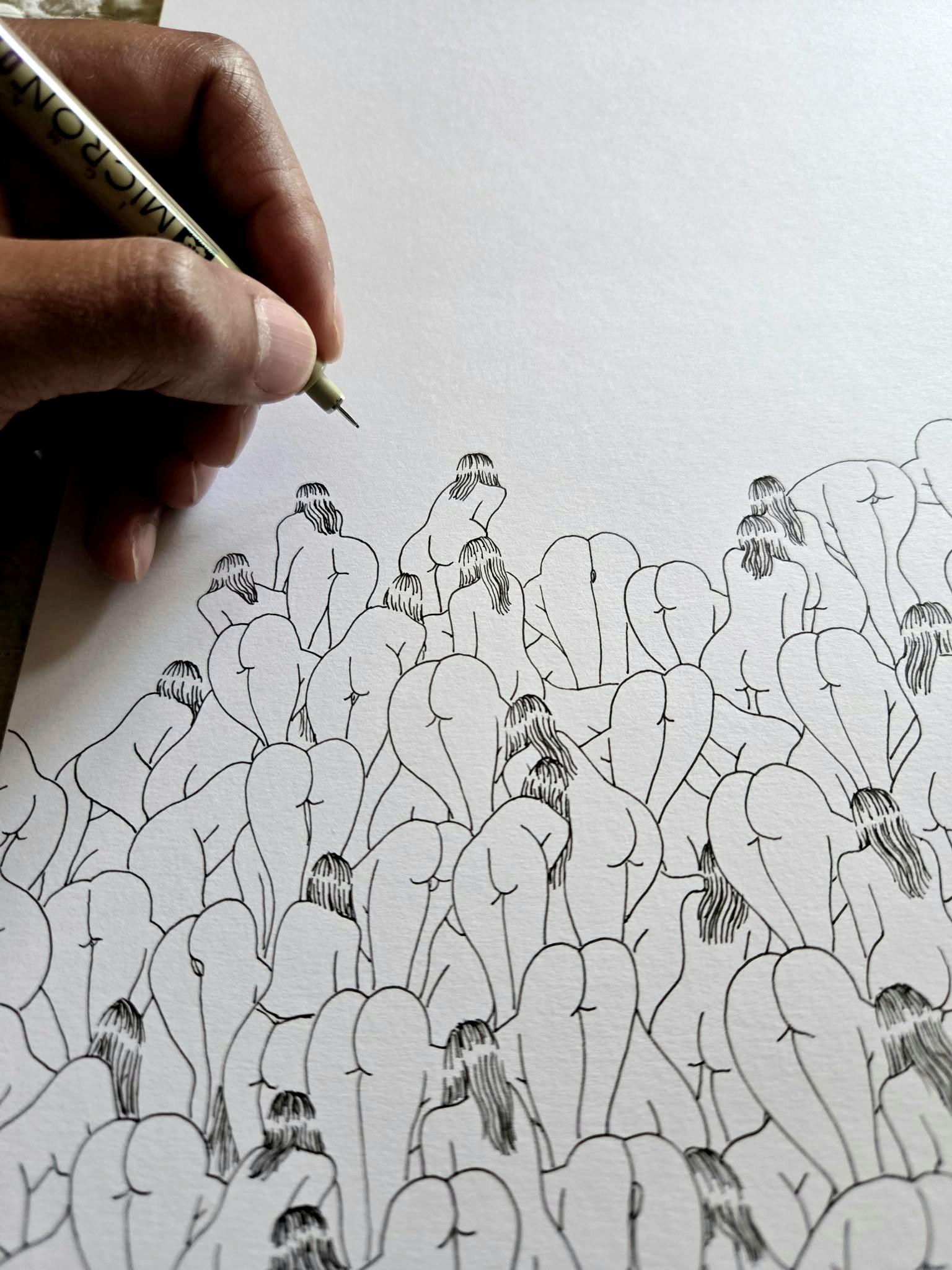 A closeup of my drawing of yummy bums.