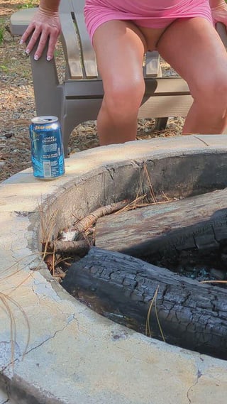 pink dress, legs open at the campsite… MILF picnic